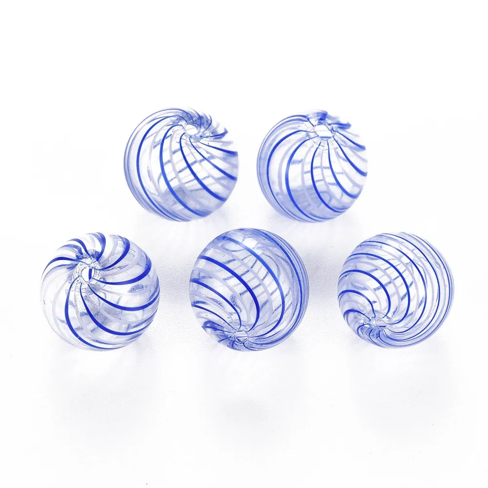 

5Pcs Blown Glass Globe Bead Round Stripe Pattern Transparent Loose Bead for Necklace Bracelet DIY Jewelry Making Accessories