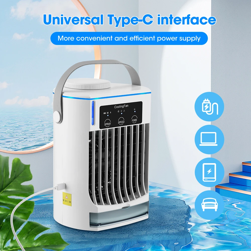 Air Cooler Refrigeration Fan Nebulizer Adjustable Portable Water Spray Conditioning Ultrasonic Atomization USB