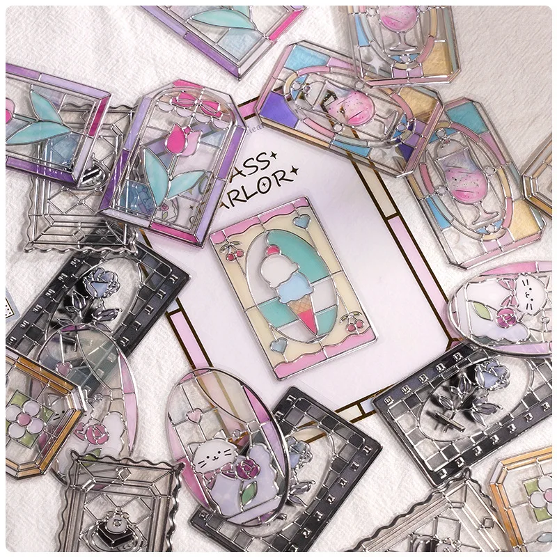 18 قطعة/ورقة ثلاثية الأبعاد الإغاثة اليابانية Kawaii الزجاج الملون ويندوز سلسلة DIY بها بنفسك ملصقات جمالية لطيف للإشارات المرجعية سكرابوكينغ