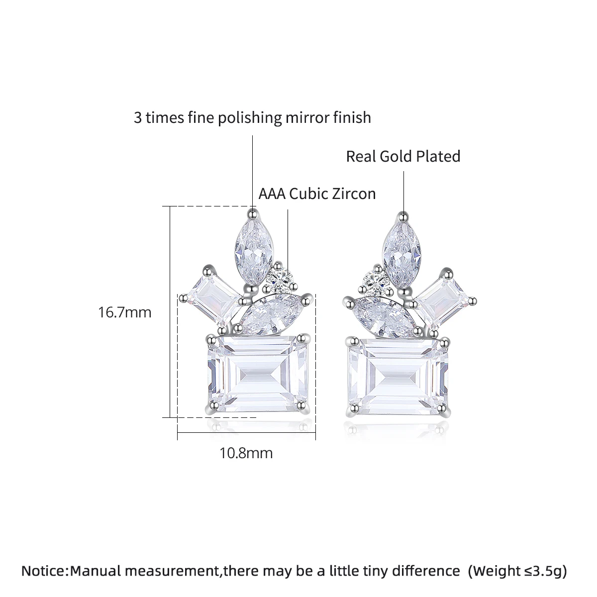 LUOTEEMI Square Cubic Zirconia Stud Earrings For Women Korean Fashion Party Luxury Jewelry Girl‘s Cute Emerald Cut CZ Earring