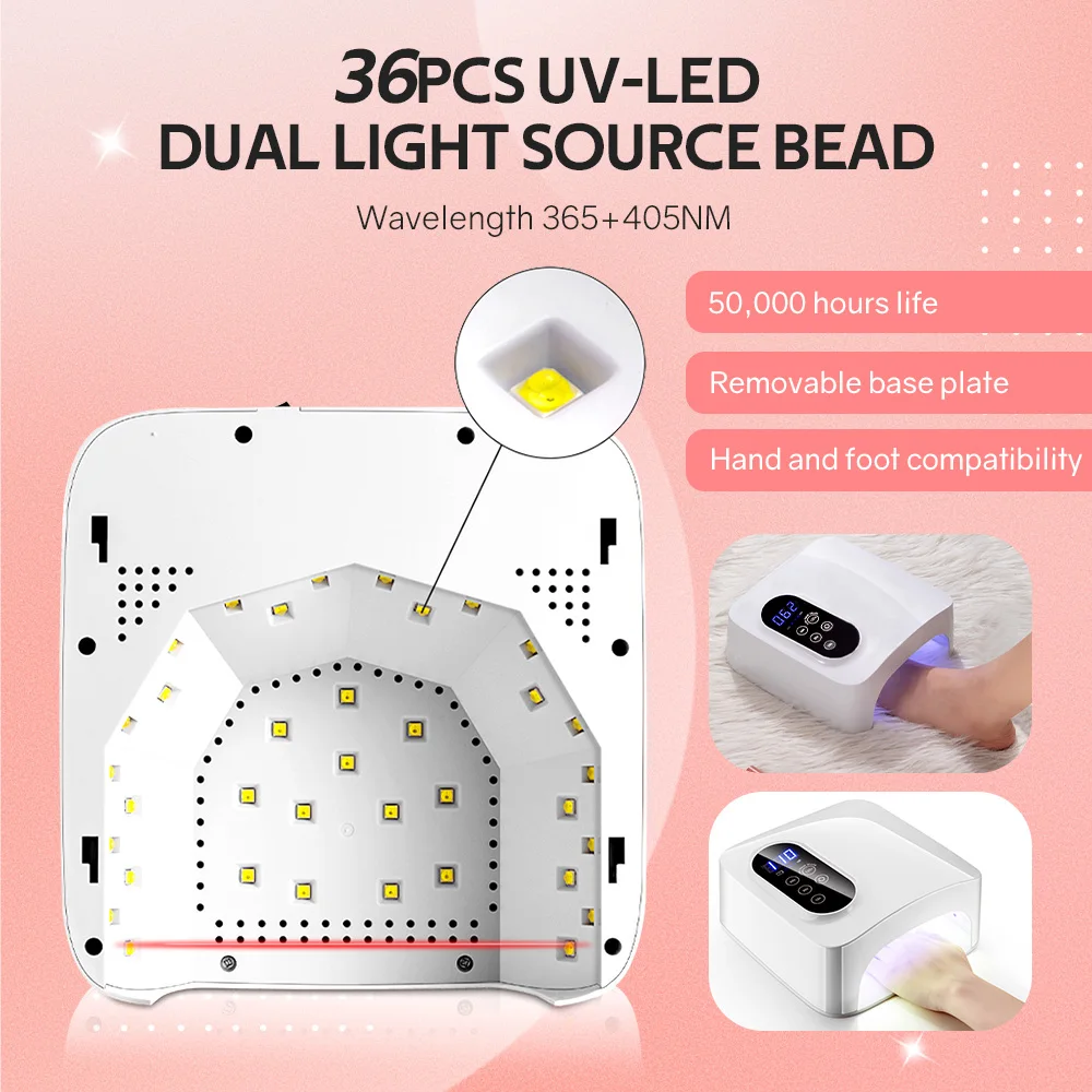 UV LED 네일 램프 충전식 네일 드라이어, LCD 디스플레이, 전문 젤 경화 램프, 살롱용 4 타이머 자동 센서 포함, 72W