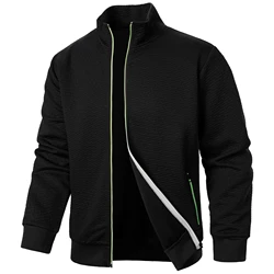 Autumn and winter men's jacquard zipper stand collar casual hoodie top
