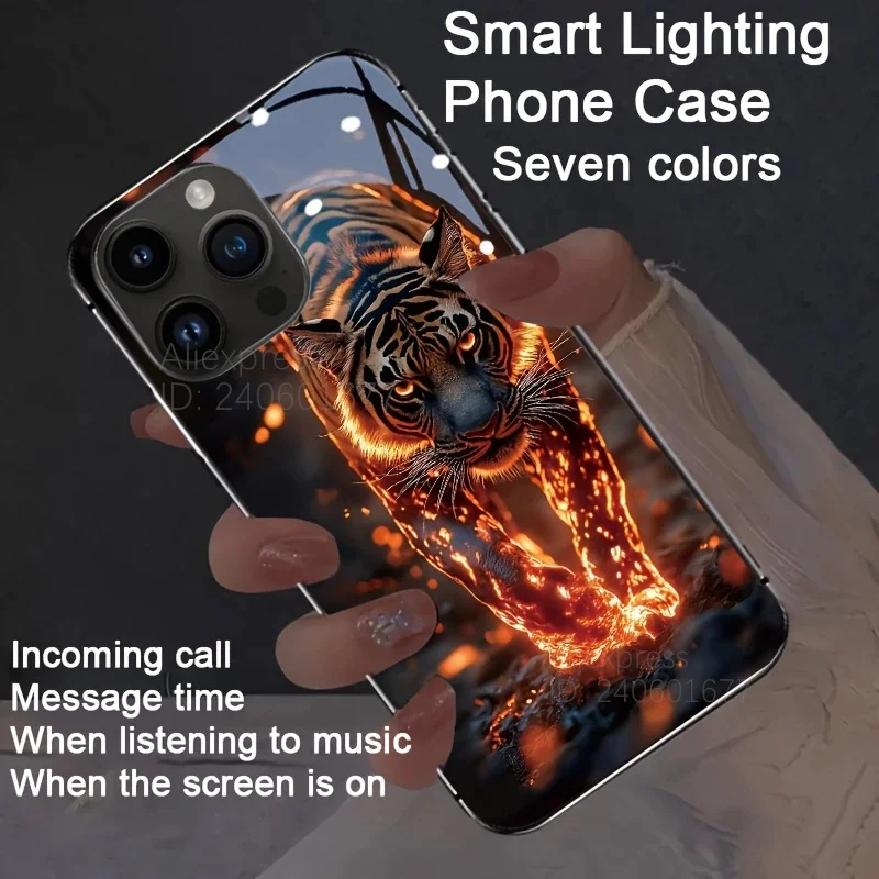

Black Golden Beast King Luminous Mobile Phone Cover For iPhone 16 Pro Max 15 14 Plus 13 XSmax XR X Voice Control Glow Phone Case