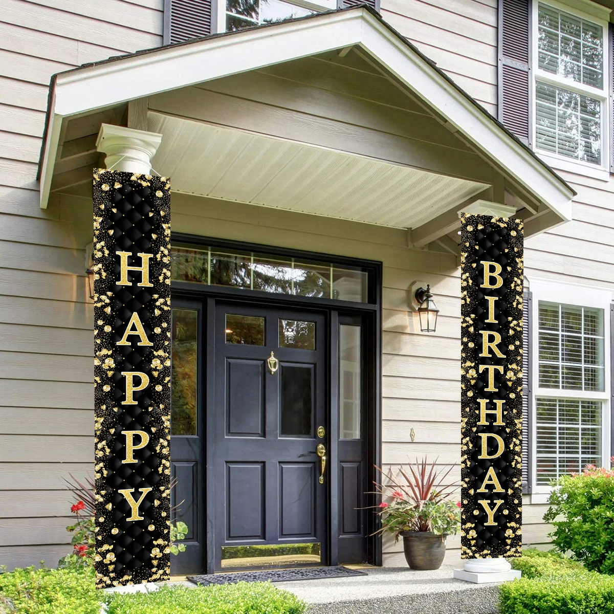 Black Gold Door Curtain Hanging Banner Happy Birthday Party Decor Adult 30th 40th 50th Birthday Party Anniversary Supplies