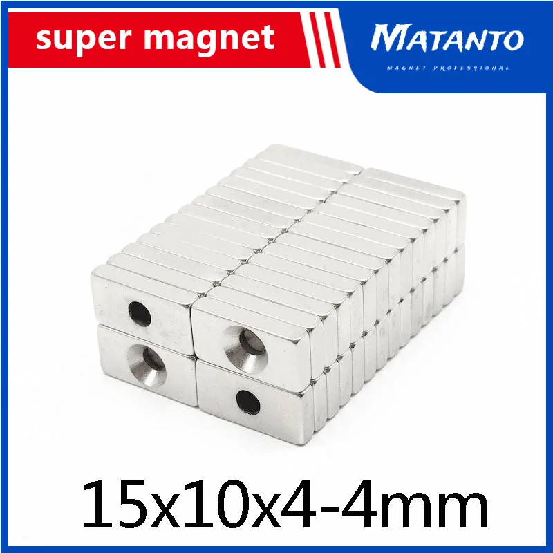 

50~200PCS15x10x4-4 N35 Quadrate Powerful Small Magnets Countersunk hole4mm Neodymium Magnet 15x10x4mm NdFeB Magnetic 15*10*4-4mm