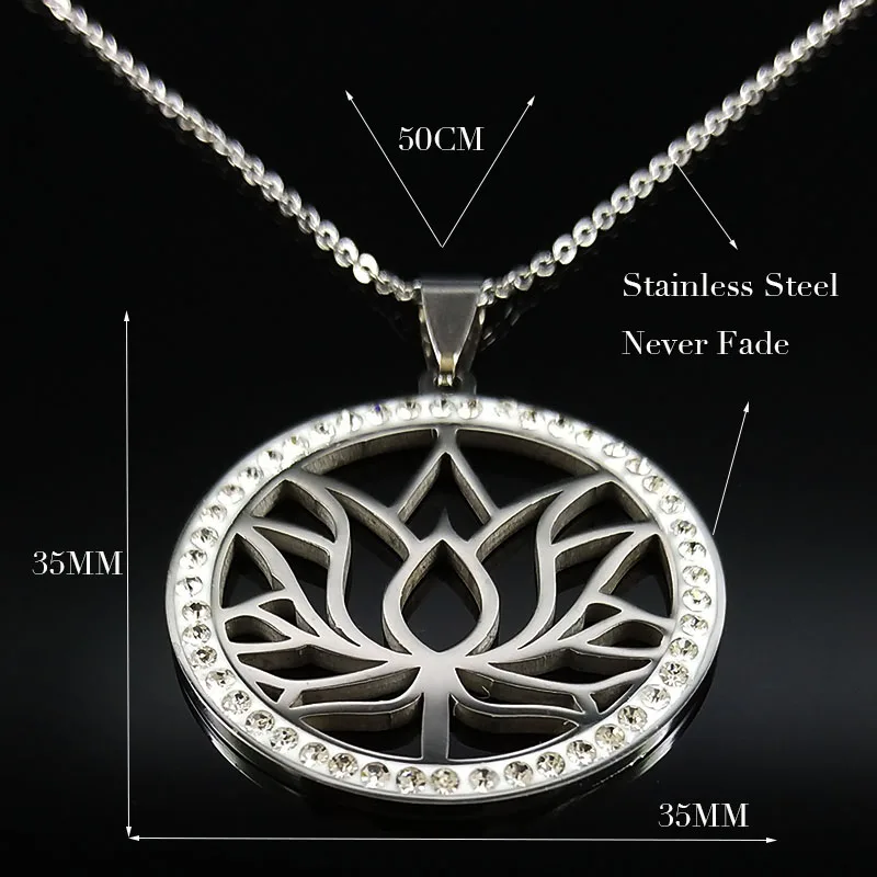 2020 lotus cristal gargantilha de aço inoxidável colar feminino grande cor prata colar joyeria de acero inoxidável n105s02