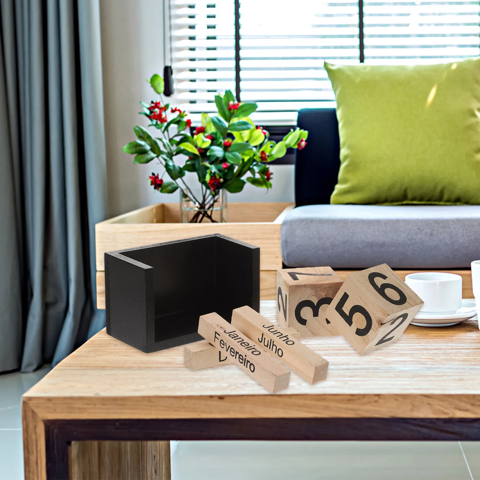 

Creative Wooden Block Calendar Stylish Perpetual Desktop Desk Calendar Removable Month Date Display Office Home Decor Gift