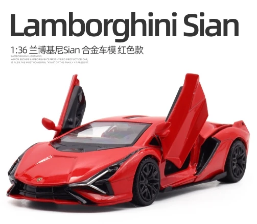 Modèle de voiture Lamborghini Sian 1:36, jouet en alliage moulé sous pression, collection de côtes arrière, jouets de voiture Smile, véhicule pour cadeaux de décoration