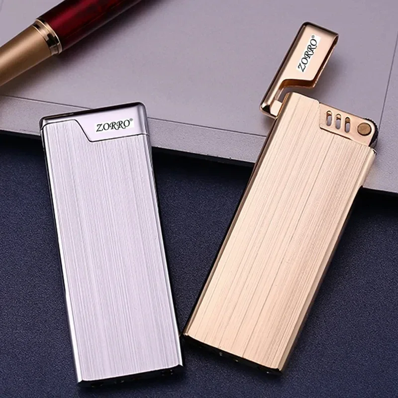 

ZORRO Portable Inflatable Open Flame Gas Lighter Wire Drawing Wheel Design Ultra-thin Body Comfortable Feel Men's Gift