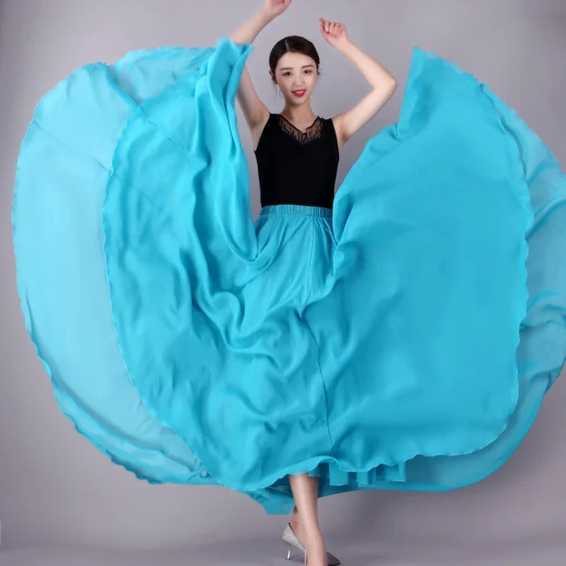 Traje de Flamenco de 17 colores, faldas largas de gasa para danza del vientre, falda de péndulo de 720 grados para escenario, fiesta de noche, falda elegante para la playa
