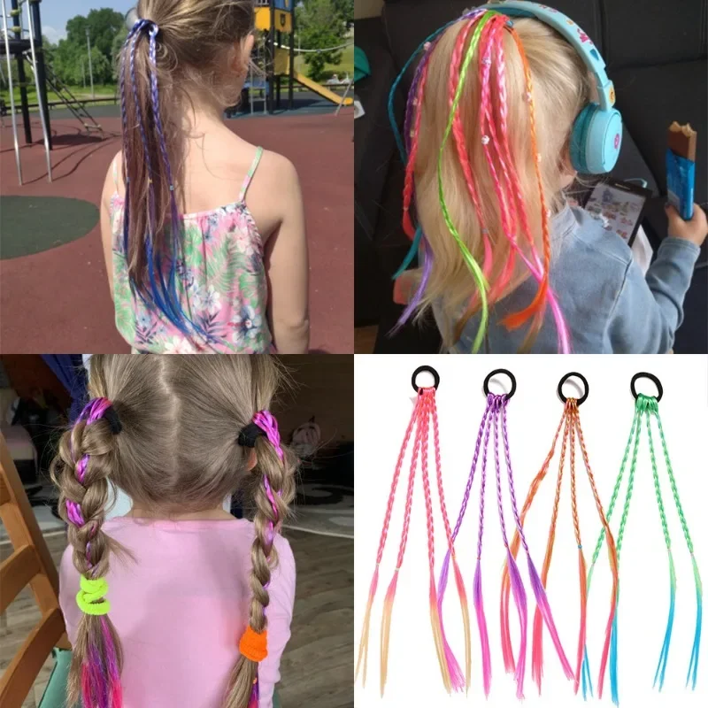 Rainbow Gradient Color Dirty Braids Women Girls Rubber Elastic Hair Bands Fashion Soft Princess Headwear Kids Hair Accessories