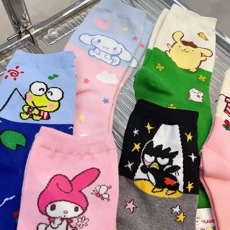 Sanrio Hello Kitty Cotton Mid-calf Socks Cartoon Cinnamoroll Socks Girls Anime Kuromi Cozy Socks Autumn Winter Christmas Gifts