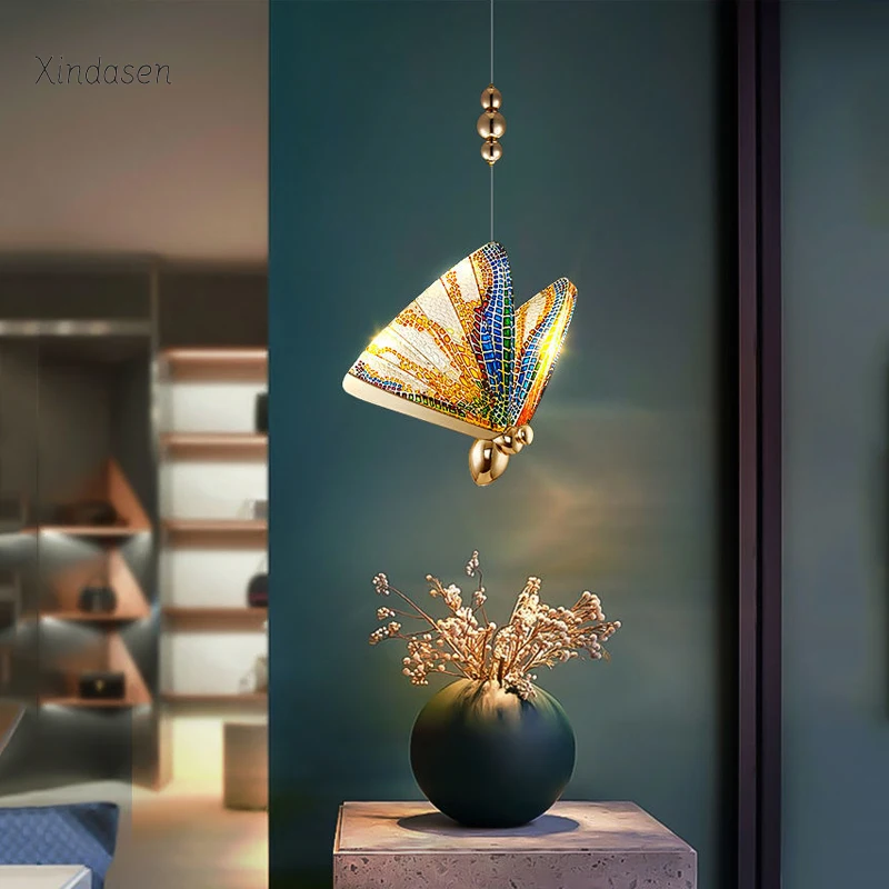 Colorful Butterfly Hanging Lamps Ceiling For Bedroom Bedside Pendant Lights Chandelier Kids Room Girls Princess Pink Decor Light