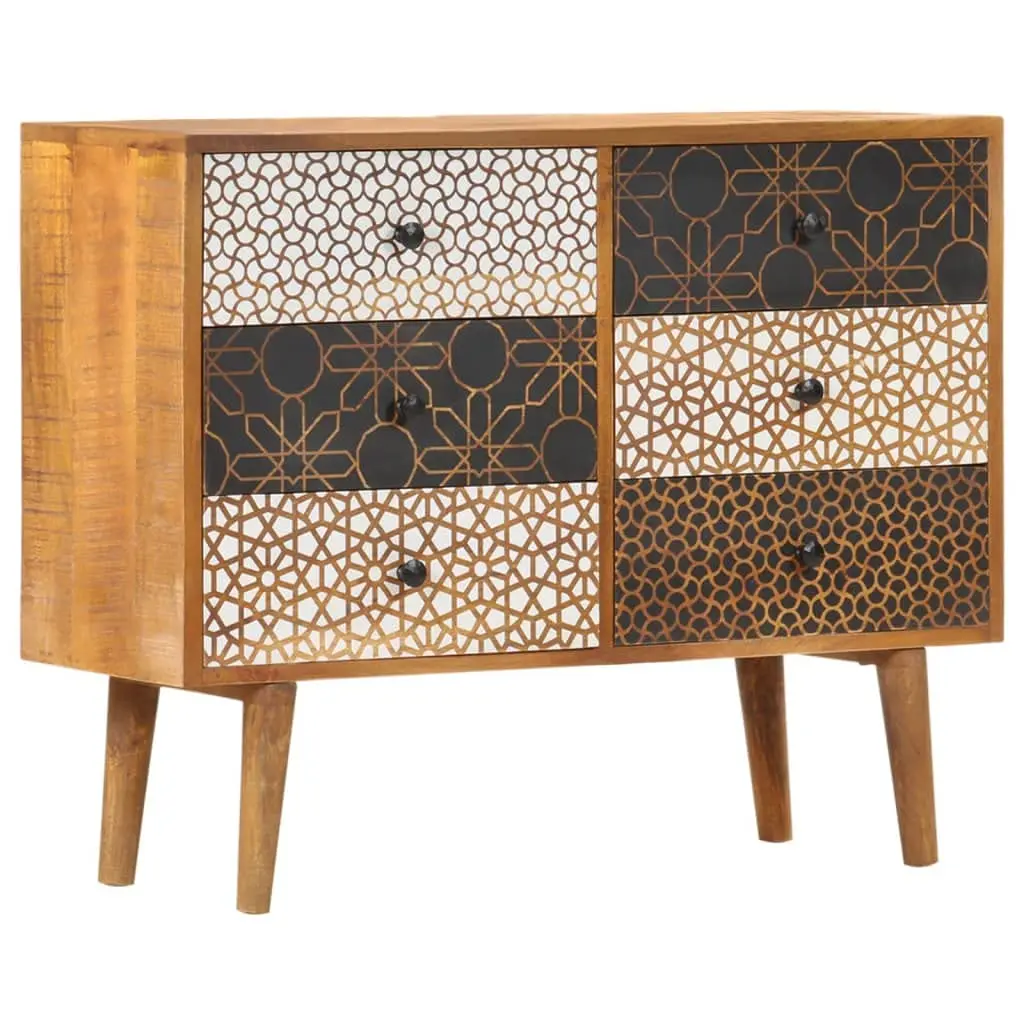 Sideboard With Printed Pattern Solid Mango Wood 35.4x11.8x27.6in Storage Cabinet Living Room Entryway, Customized