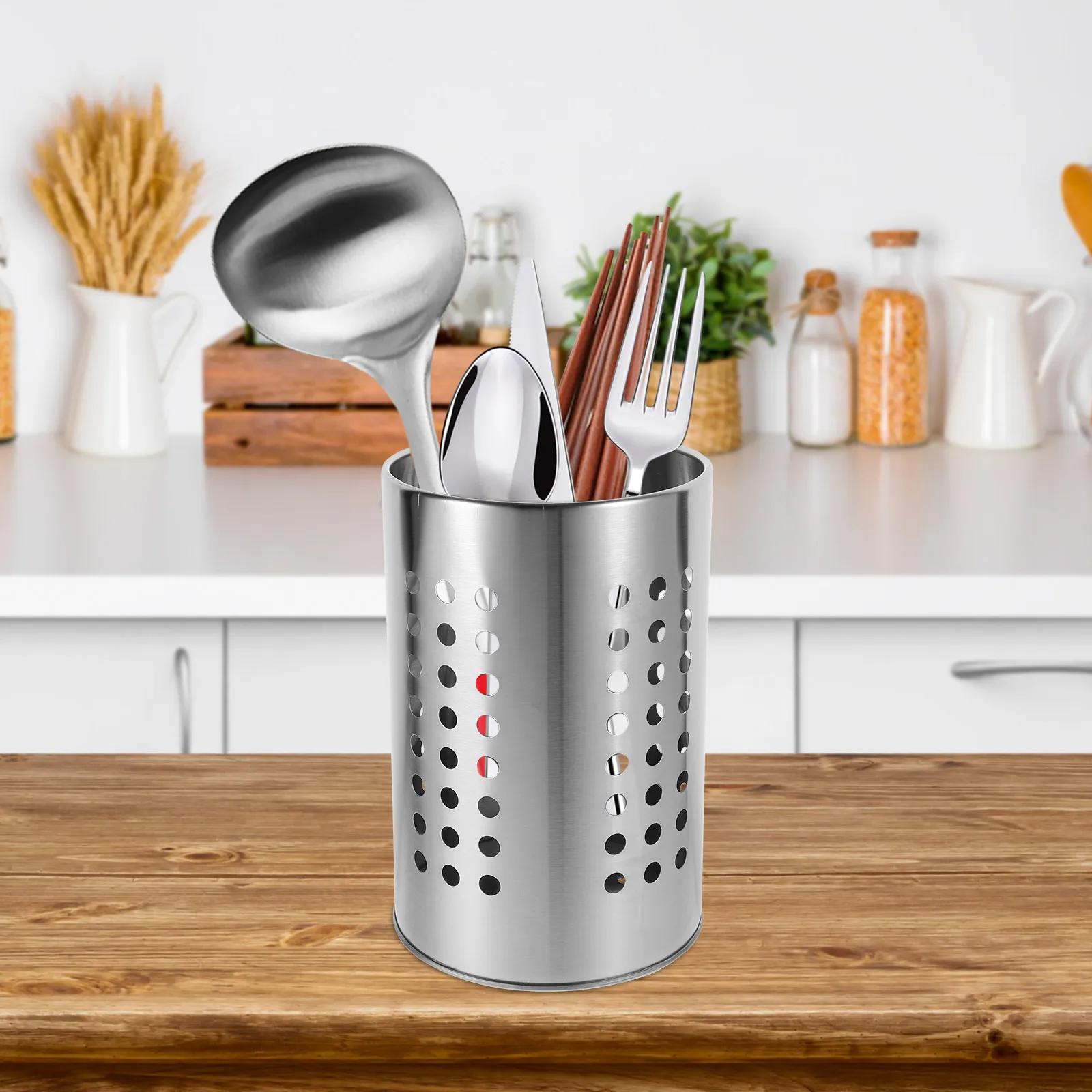 

Draining Chopsticks Cage Holder Large Capacity Stainless Steel Utensil Kitchen Tool Self Draining Holes Cutlery Storage Rack