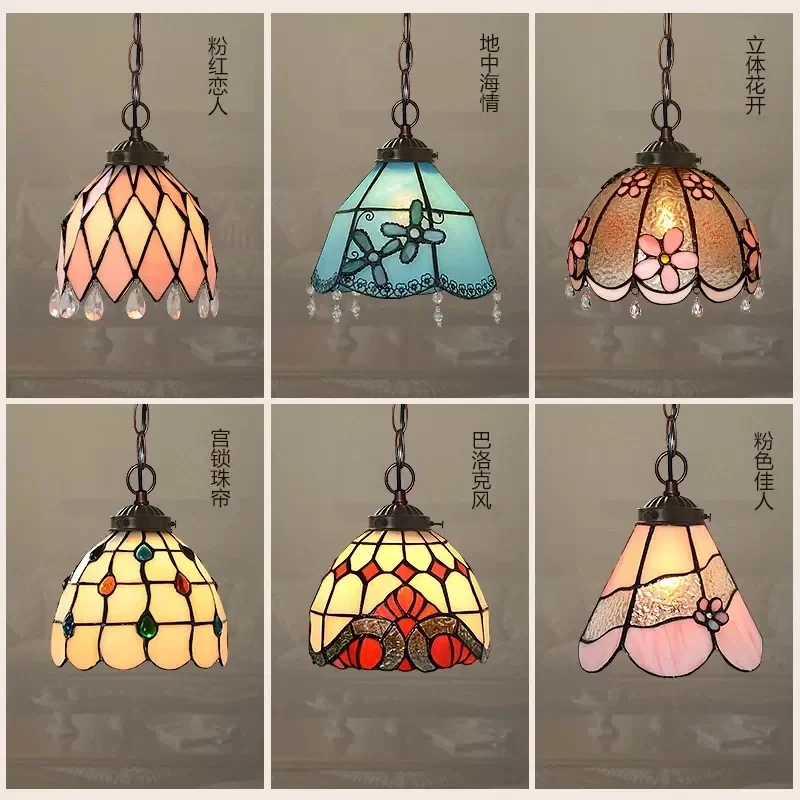 

Mediterranean pink sentiment artistic window chandelier balcony bar aisle warm romantic glass chandelier