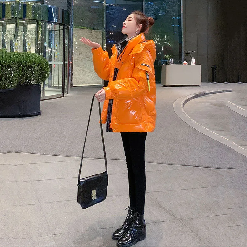 Overcoat Parka Glossy Down Cotton-Padded Women Jacket New Style 2023 Winter Explosions Fashion Avoid Wash Orange Warm Coat Girl