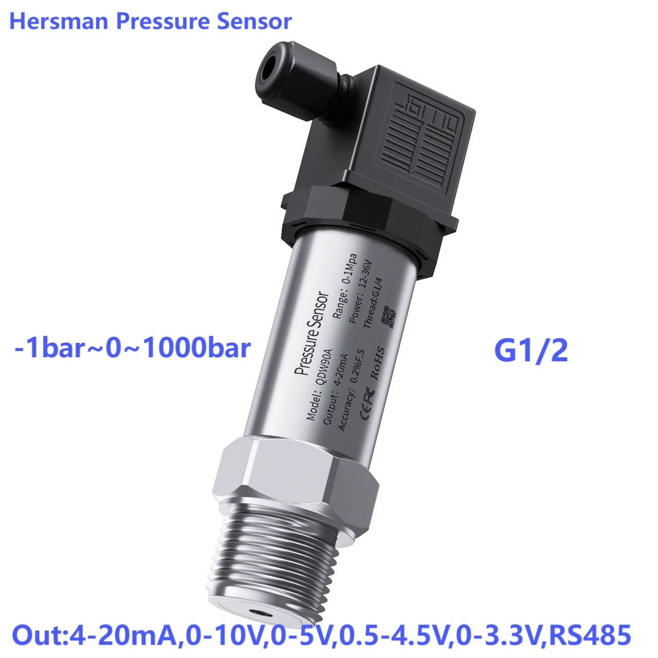 G1/2 Pressure Transmitter 20bar 250bar 50bar 60bar Pressure Gauge 0-10V  0-3.3V Hersman Oil Gas Pressure Sensor