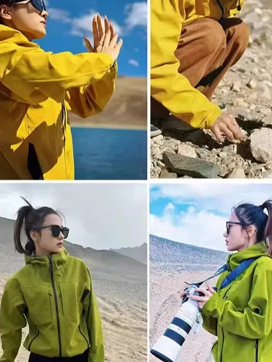 

Men's Outdoor Fce Lined Jaet Full Prure Glue Waterproof Soft ell Hooded Coat Couples Outerwear Casual Loose Fit