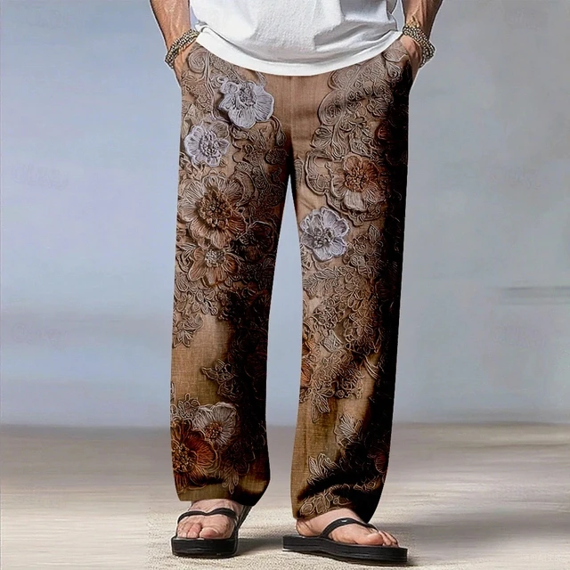 Classic 3D printed flower pattern print, fashionable and trendy men's wide leg pants, suitable for daily wear