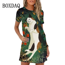 Gothic Style Fashion Cute Animal Cat Print Women Dress Funny Cartoon Pattern 3D Loose A-Line Dress Short Sleeve Summer Dresses