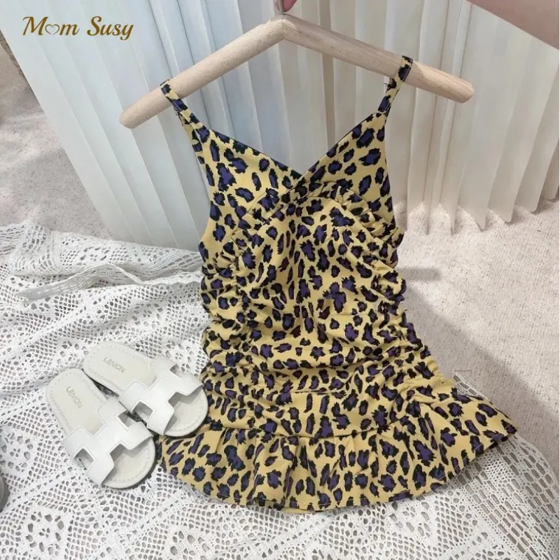 

Fashion Baby Girl Suspender Leopard Dress Infant Toddler Child Summer Sleeveless Strap Floral Dress Summer Baby Clothes 1-7Y