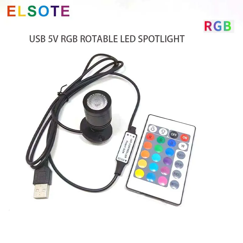 ELSOTE Mini LED 5V Spotlight Rotable Display Lamp Dimmable Remote Control RGB Mode Accent Lighting Jewelry Showcase Cabinet