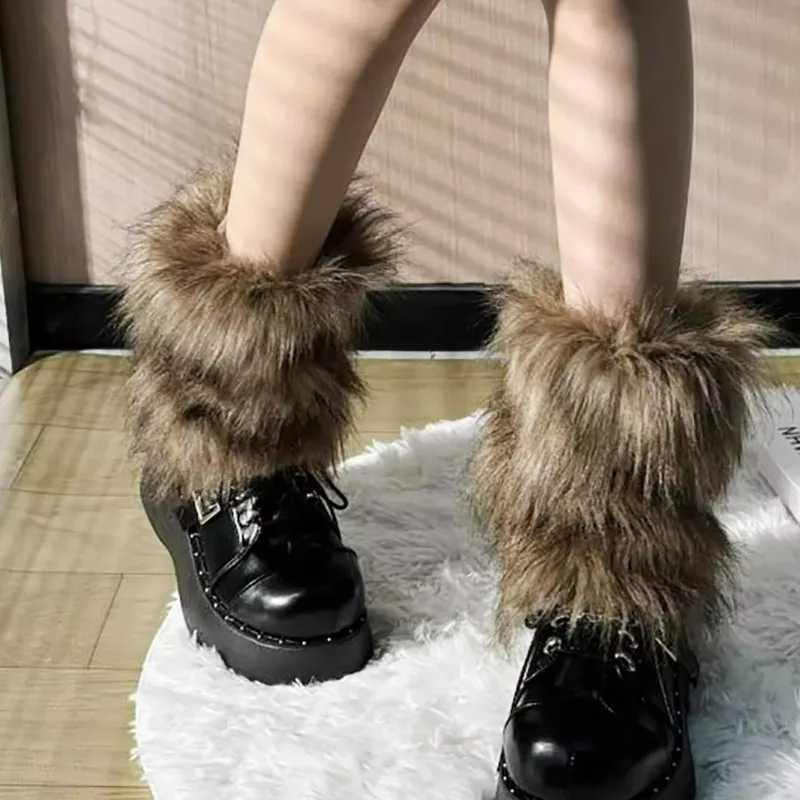 جديد Y2k فو الفراء تدفئة الساق فتاة حار Harajuku شتاء دافئ فروي الأحذية غطاء الجوارب Jk خمر الهيب هوب تأثيري الجوارب اكسسوارات