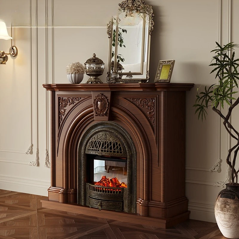 For retro solid wood fireplace rack, entrance cabinet, small apartment living room simulation fireplace decoration cabinet