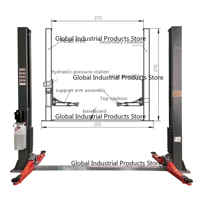 4T 2-Post Car Lift Alignment Lifter 1.8m Vehicle Hoist Hydraulic Jack for Vehicle Maintenance