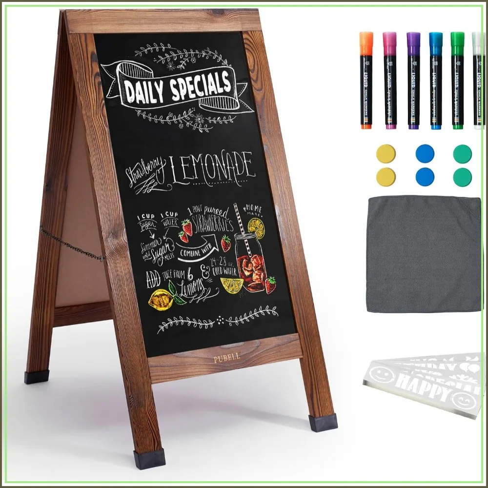

Double-Sided A-Frame Chalkboard Sign - 40x20 Inches Magnetic Wooden Easel for Restaurant, Cafe, Wedding, Business