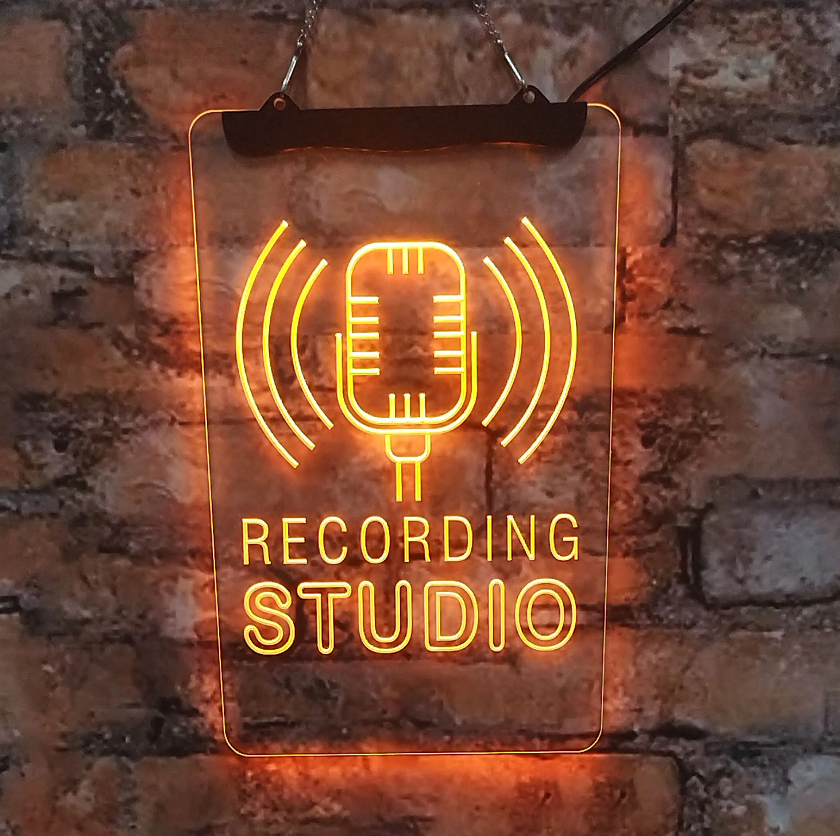 Music bar, recording studio, air microphone, neon light, acrylic carving, indoor lighting, wall art, blue, 30*40, for room stor