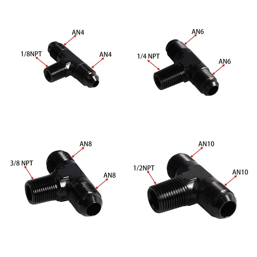 3 way T-piece thread AN4 1/8NPT AN6 to 1/4 NPT AN8 to 3/8 NPT AN10 to 1/2NPT Pipe Adapter Metal Junction Coupler Adapter TF-1074