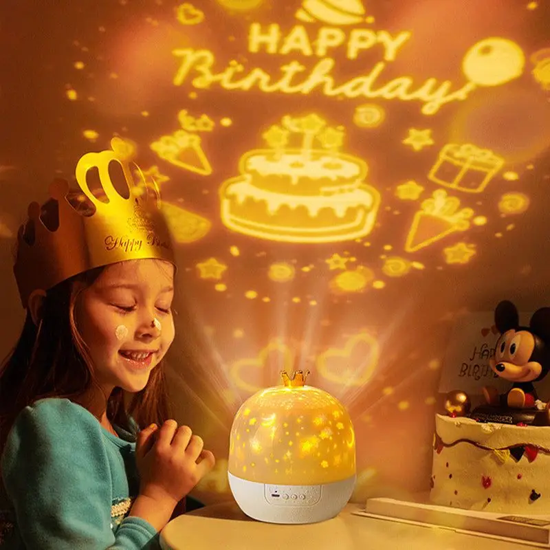 Proyección de luz de estrella de corona, luz nocturna de estrella giratoria, atmósfera de techo para dormitorio, lámpara de noche, proyector, regalo de cumpleaños para niños
