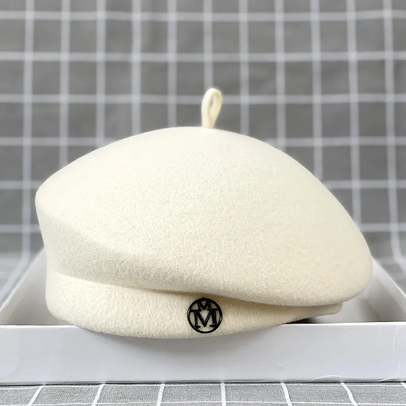 European Elegance Beret 100% Wool Structured Timeless Versatile Academic Chic Painter Hat for Women