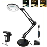 10X Magnifying Glass with 3 Color Modes LED Lighted Desk Lamp with Metal Clamp Flexible Gooseneck Magnifier for Reading Nail Art