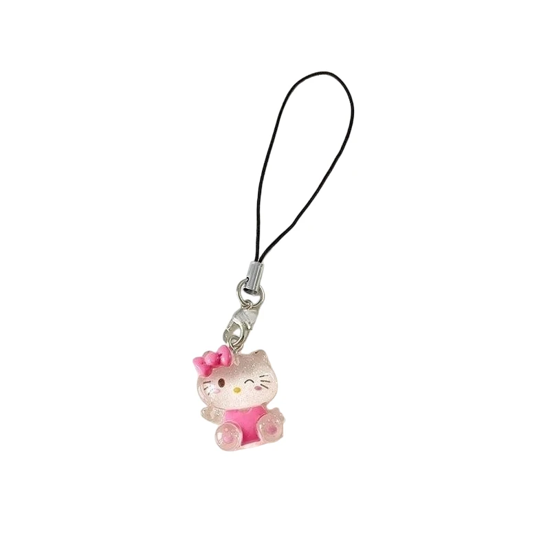 Sanrio Anime My Melody Resin Keychain Cartoon Kuromi Transparent Shiny Keyring Cute Phone Lanyard Sweet Bag Pendant Decorations