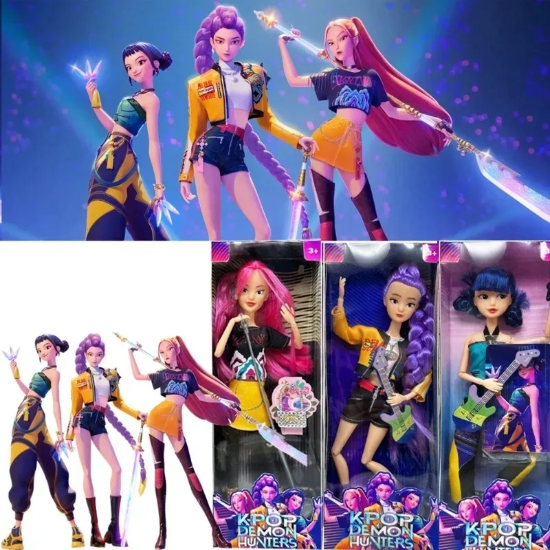 케이팝 데몬 헌터즈 액션 피규어 장난감 더피스 타이거 루미 미라 조이 수시 테마 송 오브 컬러풀 라이츠 팬들을 위한 크리스마스 선물
