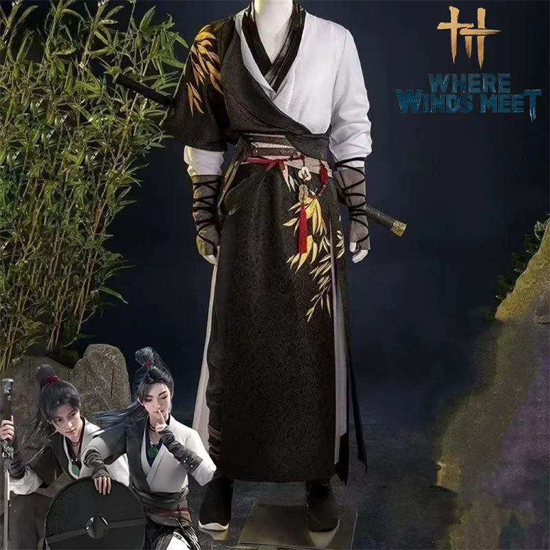 Spiel Wo Wind Treffen Junge Meister Erwachsene Cosplay Kostüm Hanfu Wuxia Jianghu Kleidung Schlacht Uniform Vollen Satz Zubehör Outfits