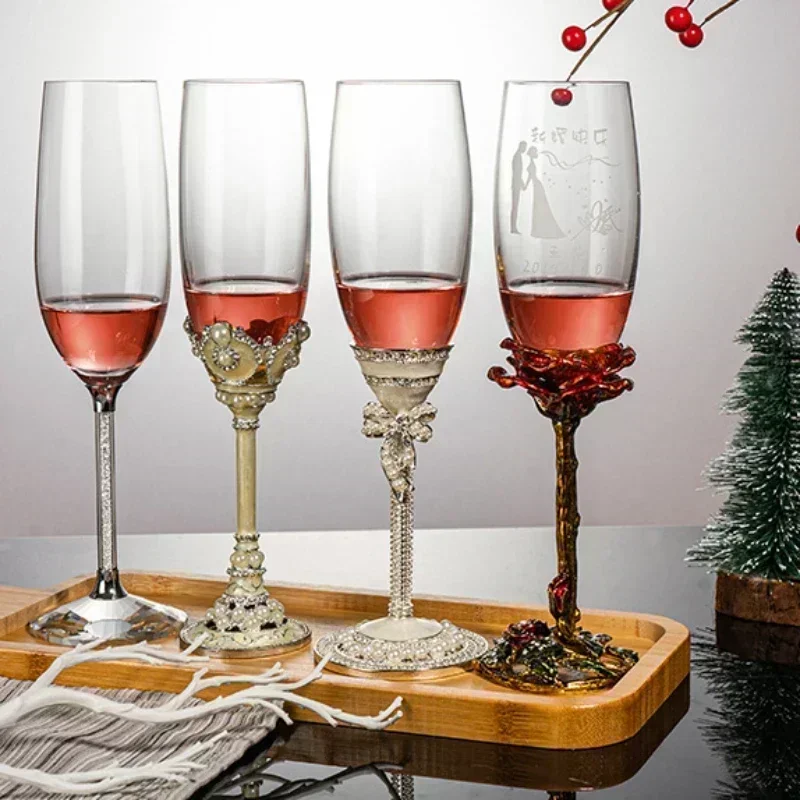 1pair Crystal Champagne Cup High Beauty Light Luxury Wine Red Wine Cups Creative High-end Wedding Cup  Couples' Wedding Gifts