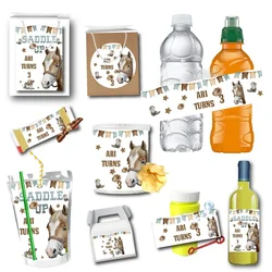 Custom Cowboy Wild West Juice Pouch Adhesive Sticker Water Bottle Labels Chips Bag Gift Box Tag Birthday Babyshower Party Decor