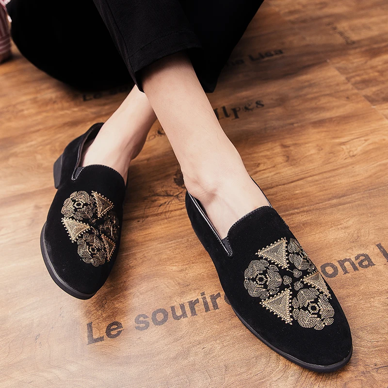 Designer Embroidery Leather Luxury Casual Formal Driving Dress Black Loafers Mens Moccasin Italian Wedding Office Shoes for Men