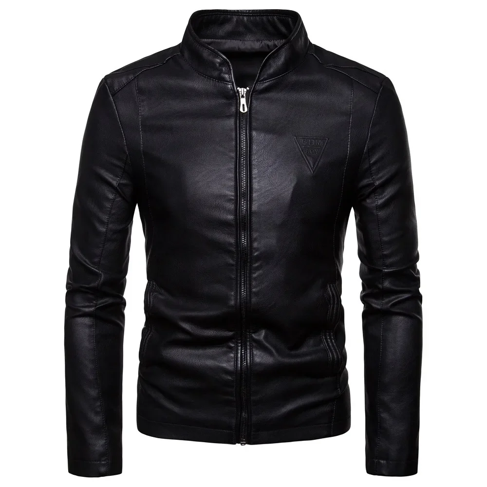 

Autumn Trend Men Faux Leather Jacket Vintage High Street Stand-up Collar Slim Zipper Pockets PU Leather Jacket All-match Coat