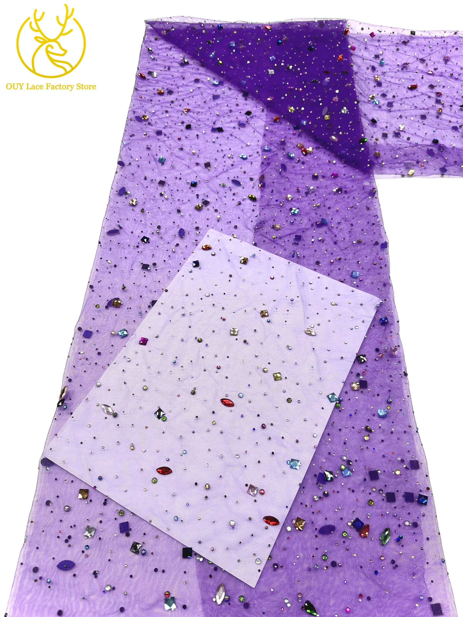 Eleganter nigerianischer Strass-Tüll-Spitzenstoff 2026 – Französischer farbenfroher Stein-Mesh-Spitzenstoff für Hochzeitskleider – Detail 28