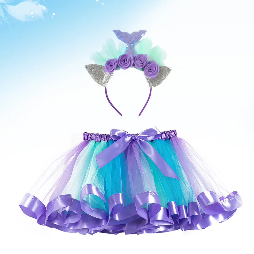 

1 set s Mesh Skirt Set Kids Bubble Tutu Mermaid Headband Christmas Party Costume for Girls Festival Birthday Dress Up Clothing