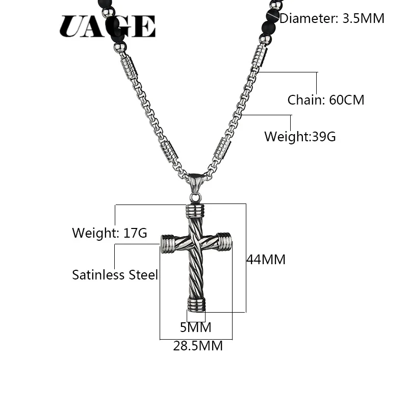 UAGE 2018 New Cross Pendant Necklace For Men Women 316L Stainless Steel Rosary Beads Necklace Religious Jewelry