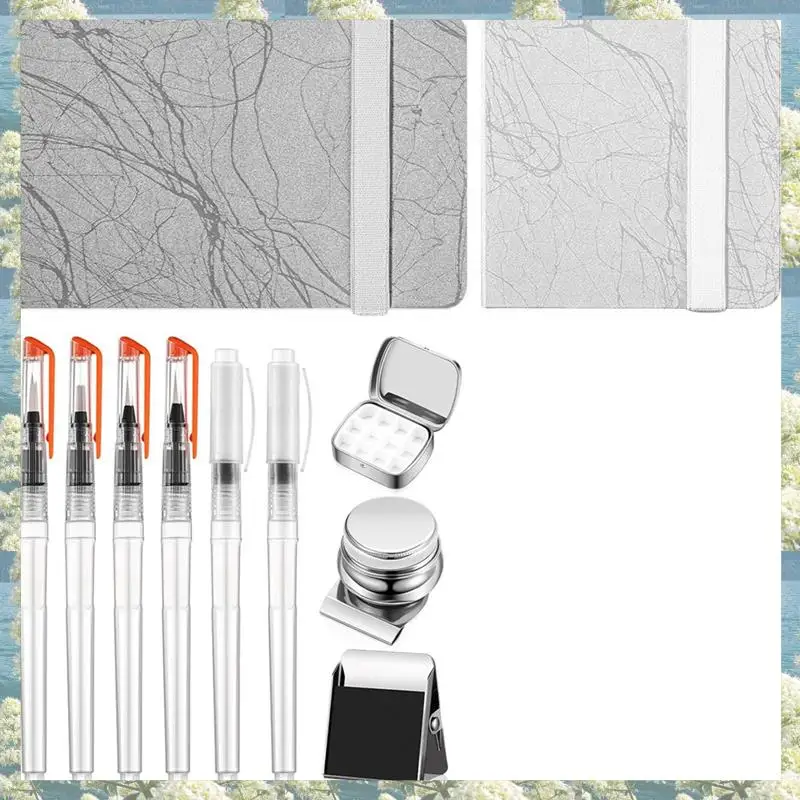 

Best Of 2025-11 шт. Мини-портативный набор акварельных палитр, акварельная палитра с 12 сетками, акварельный бумажный блокнот, книга для эскизов, кисть Pe