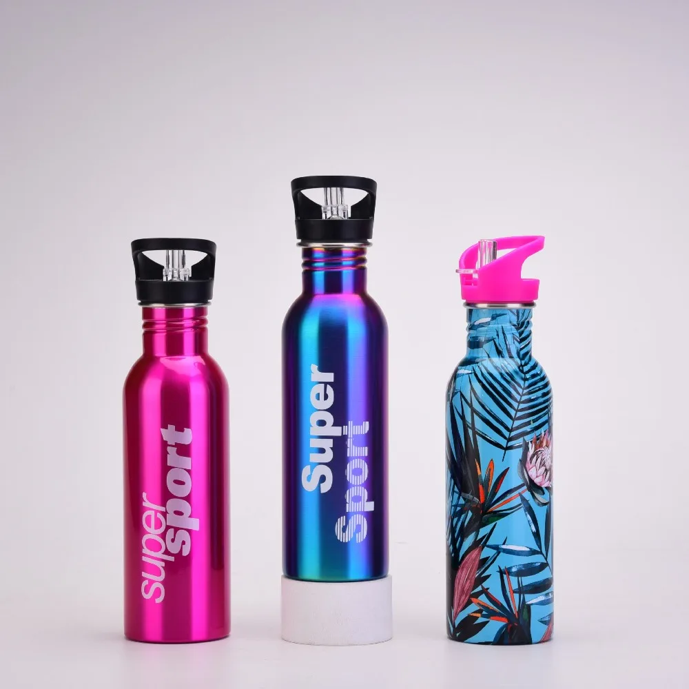Botella de agua creativa de acero inoxidable de 750ml con pajita, termo portátil, termo aislado a prueba de fugas, para viaje