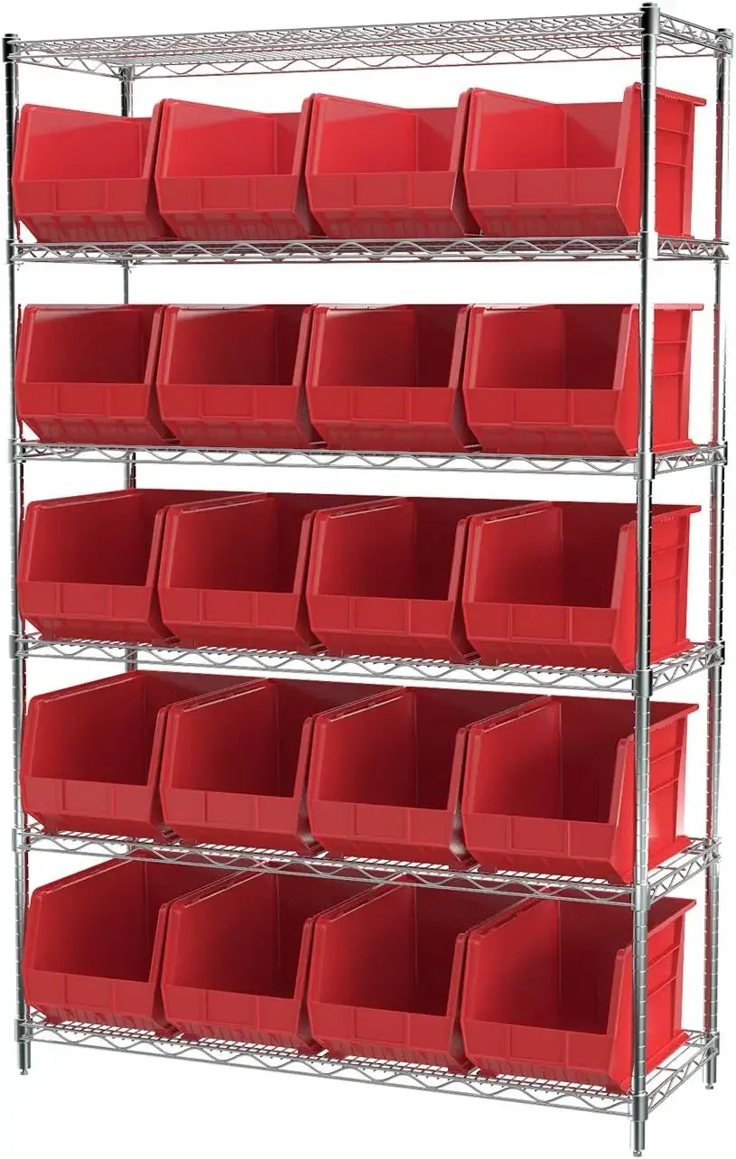 

30260 AkroBins Plastic Storage Bin Hanging Stacking Containers, (18-Inch x 11-Inch x 10-Inch), Red, (6-Pack)