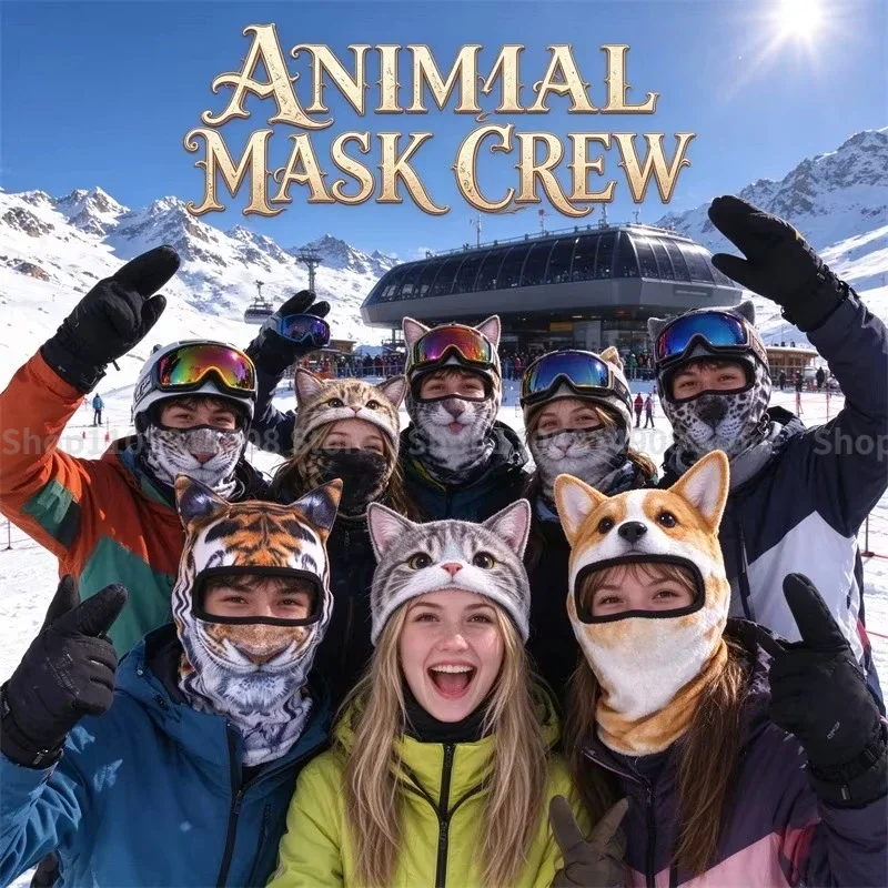 3D Realistic Animal Balaclava Mask, Full Face Animal Print Hood, Breathable Head Cover for Skiing, Motorcycling and Halloween